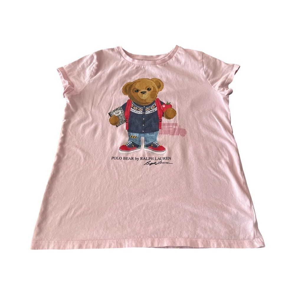Ralph Lauren Light Pink Kids Tee with Bear Graphic
